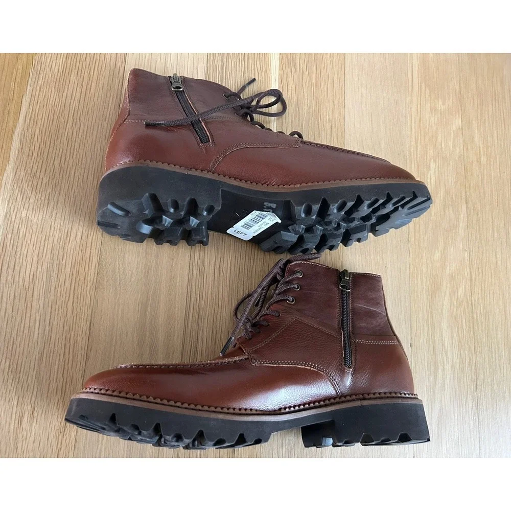 New Men's Leather Boots 8.5 Brown Leather Upper Lace Up & Zippers Section X
